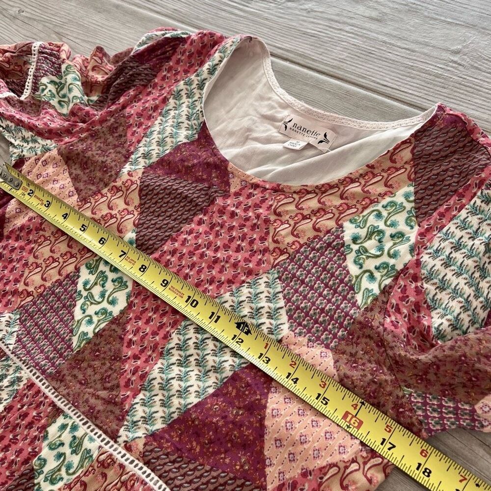 Nanette Lepore Womens Multicolor Patchwork Long Sleeve Boho Dress Size 10 - Picture 5 of 8